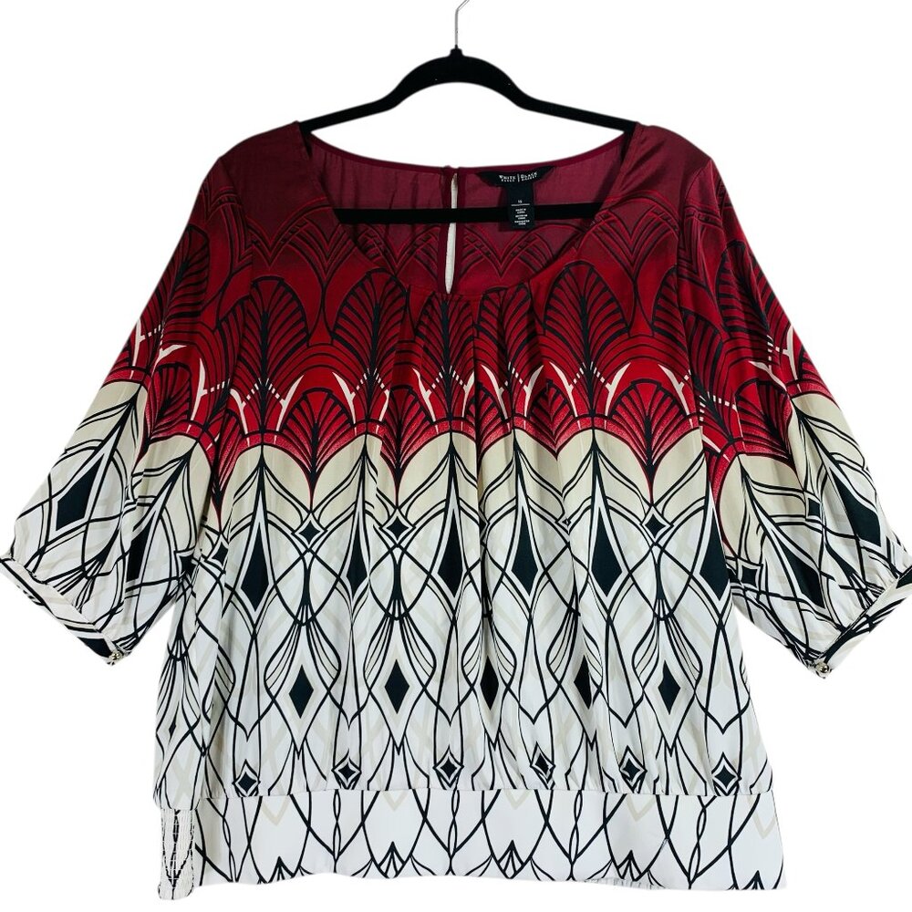 white house Womens modern Boho multi print 3/4 sleeve top blouse sz 16